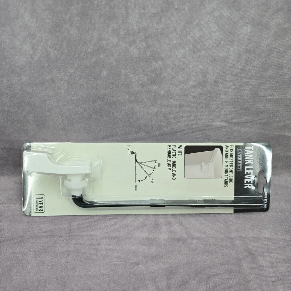 Everbilt Universal Toilet Tank‎ Lever Plastic Handle Arm White Front Angle Mount